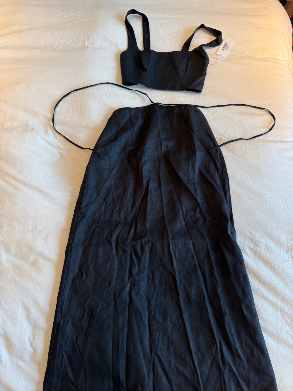 Reformation Black Linen Two-Piece Maxi Skirt Set 4 - Picture 2 of 7